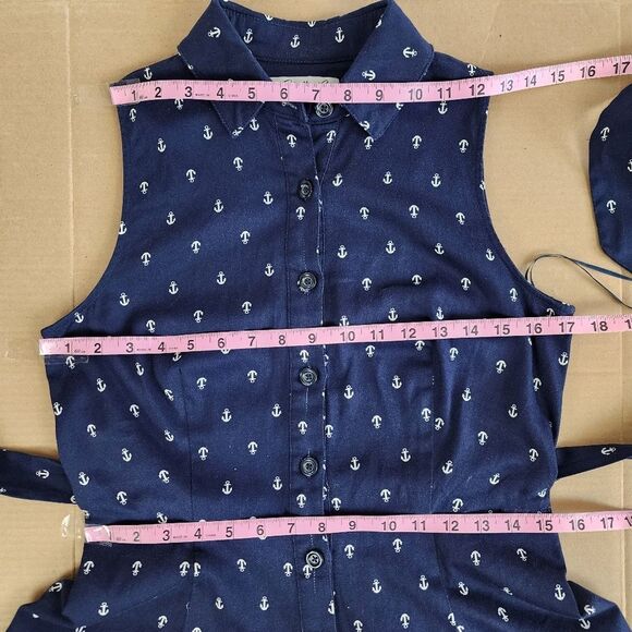 Chetta B Navy Blue Sleeveless Midi Fit & Flare Nautical Dress Pockets Size 6 - Picture 7 of 16